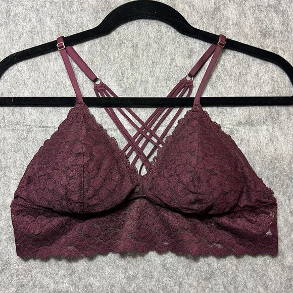 Aerie Bralette‎ Medium Lace Burgundy Cross Back Strappy - Picture 1 of 8
